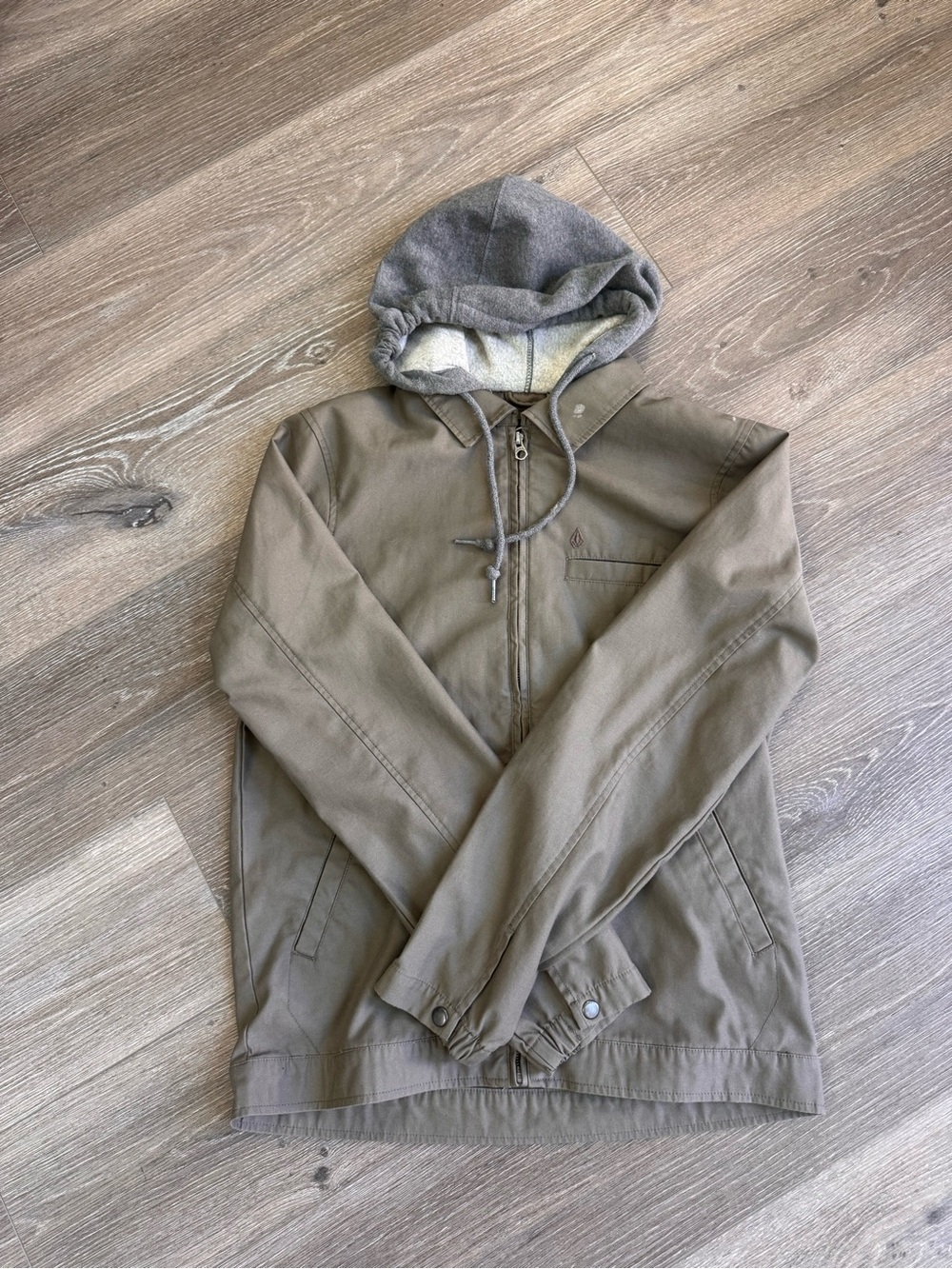 Volcom Olive Green Lightweight Hooded Shirt Jacket